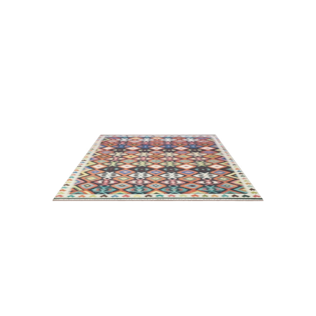 Afghan Kilim Rug 6x10 | Navy, Rust & Ivory | Hand-Woven Wool Flatweave | True-Size 3D Rug | View in Your Room