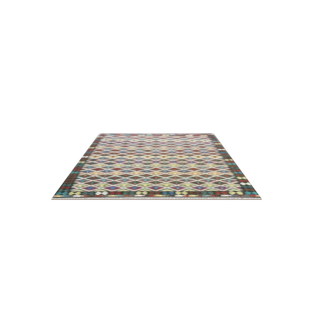 Afghan Kilim Rug 6x10 | Brown, Rust & Ivory | Hand-Woven Wool Flatweave | True-Size 3D Rug | View in Your Room