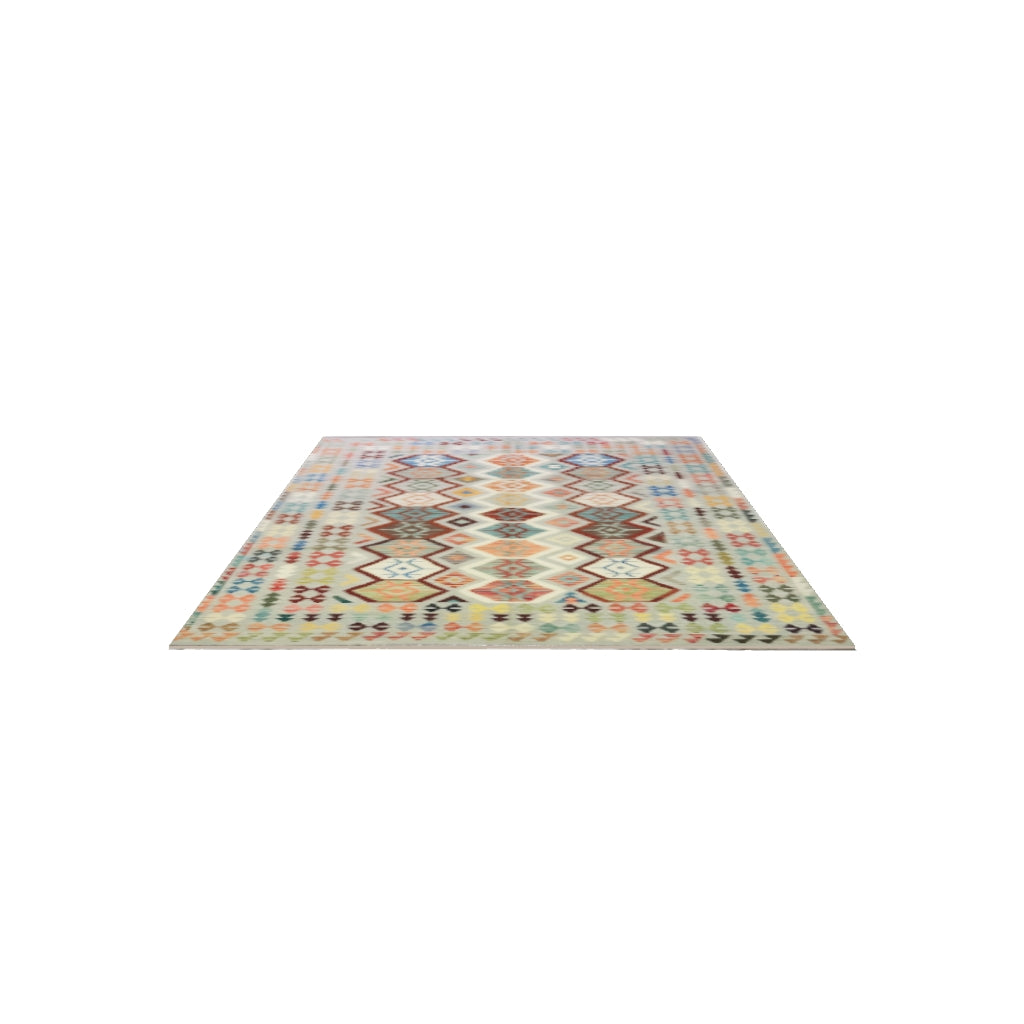 Afghan Kilim Rug 6x10 | Gray, Brown & Rust | Hand-Woven Wool Flatweave | True-Size 3D Rug | View in Your Room