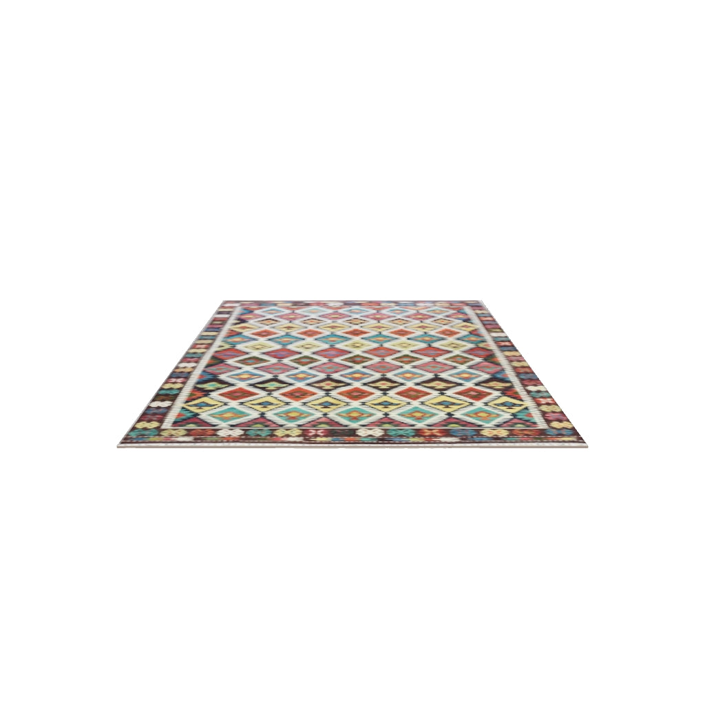 Afghan Kilim Rug 6x10 | Brown, Ivory & Rust | Hand-Woven Wool Flatweave | True-Size 3D Rug | View in Your Room