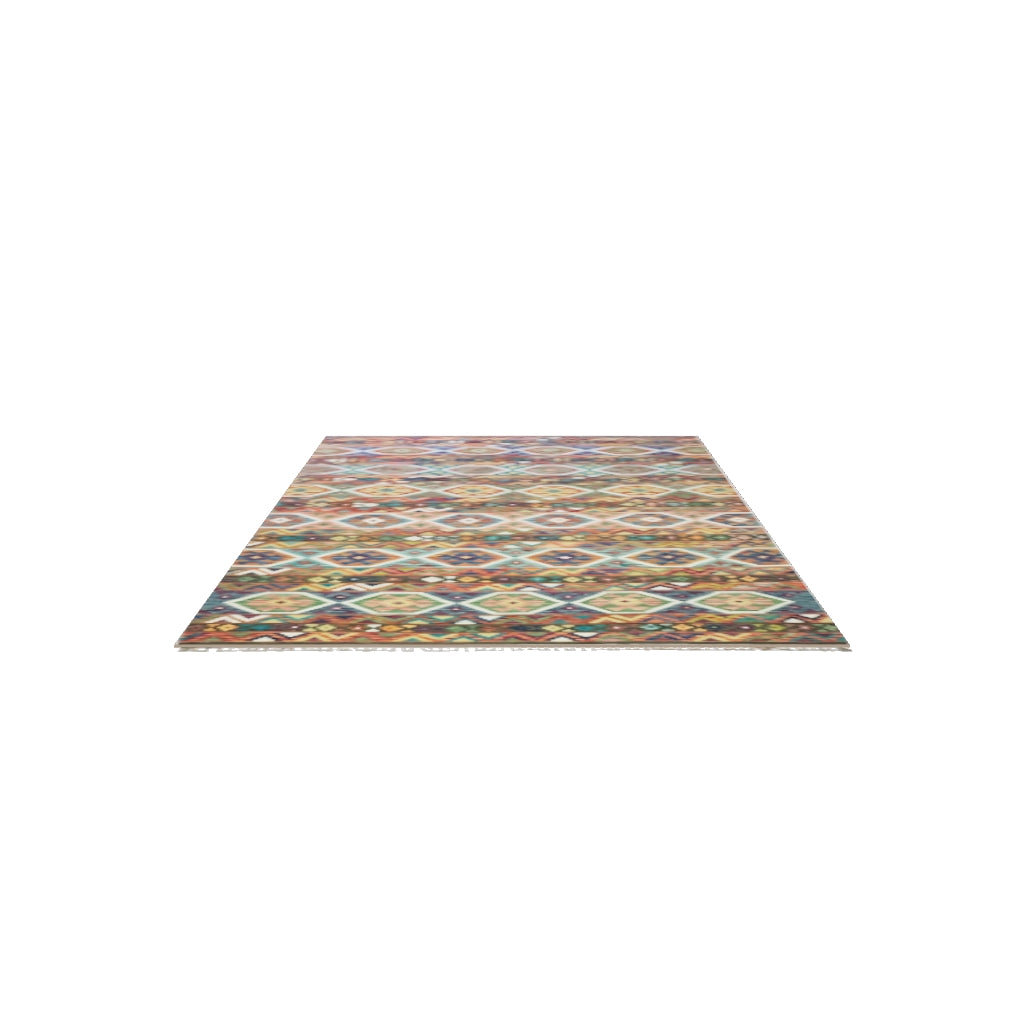 Afghan Kilim Rug 6x10 | Rust, Brown & Teal | Hand-Woven Wool Flatweave | True-Size 3D Rug | View in Your Room