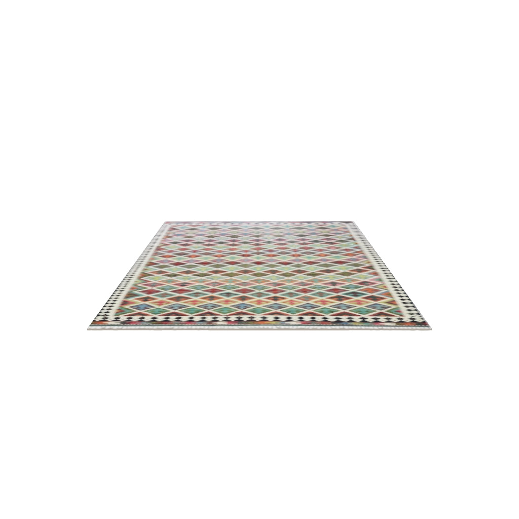 Afghan Kilim Rug 6x10 | Green, Rust & Brown | Hand-Woven Wool Flatweave | True-Size 3D Rug | View in Your Room