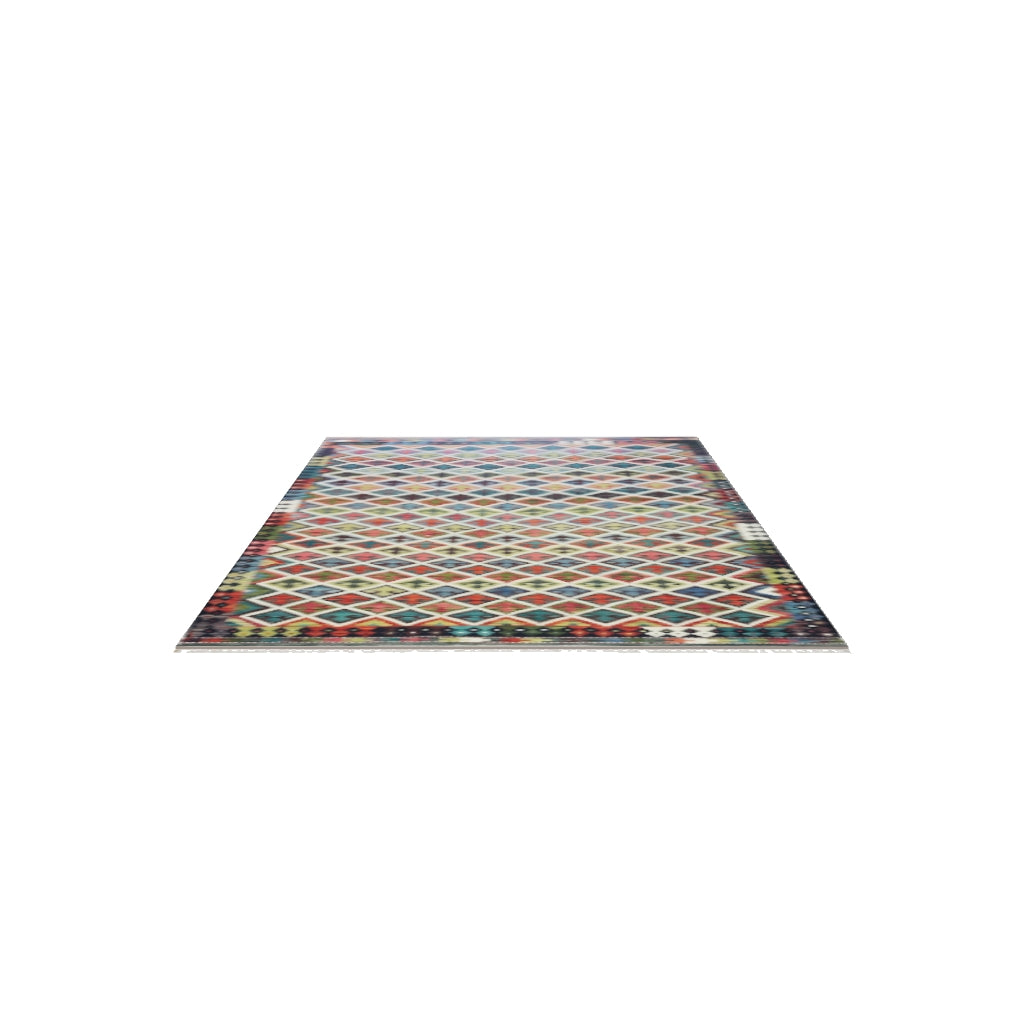 Afghan Kilim Rug 7x10 | Rust, Navy & Ivory | Hand-Woven Wool Flatweave | True-Size 3D Rug | View in Your Room