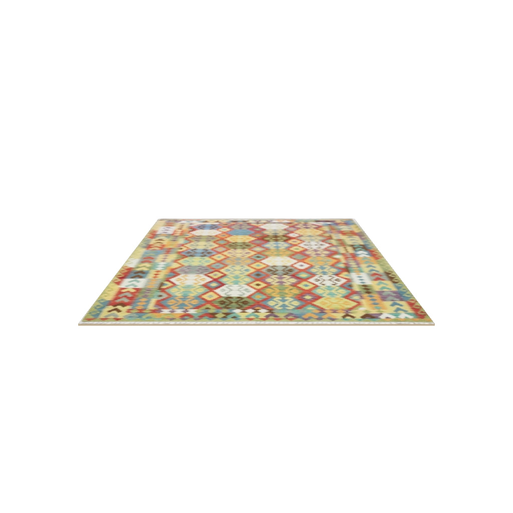 Afghan Kilim Rug 7x10 | Rust, Gold & Ivory | Hand-Woven Wool Flatweave | True-Size 3D Rug | View in Your Room