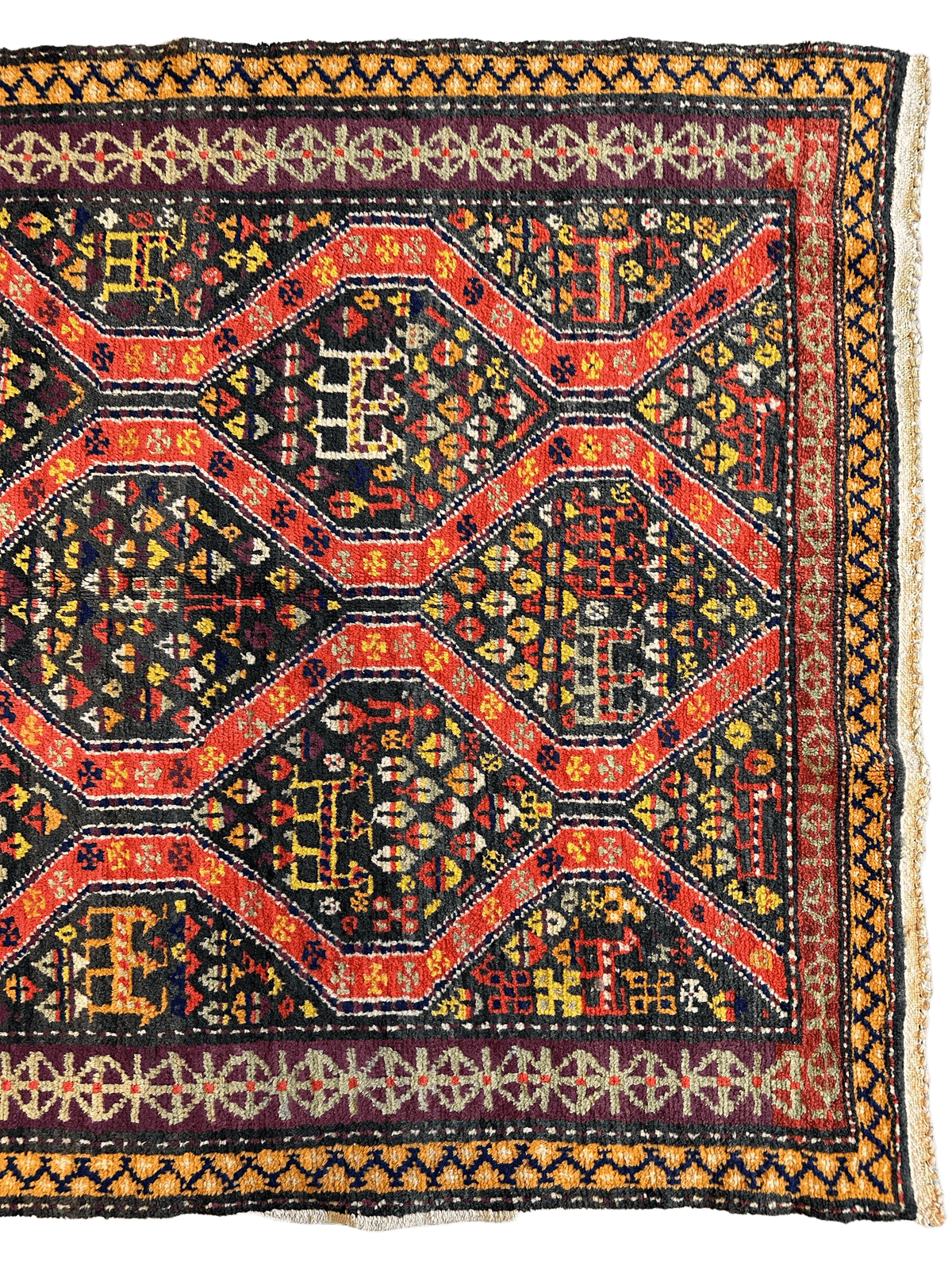 Antique Caucasian Kazak Rug 4' x 8'9", Hand-Knotted Wool, 1910s, view 3