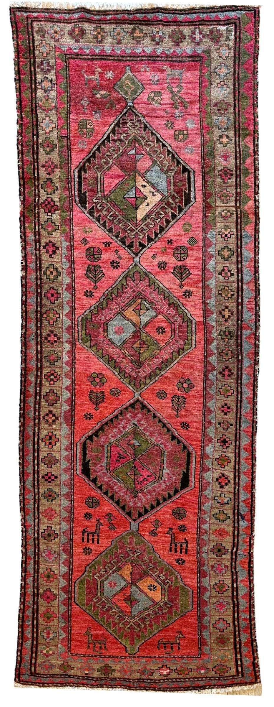Antique Caucasian Runner 3'7" x 9'2", Hand-Knotted Wool, 1910s, view 2