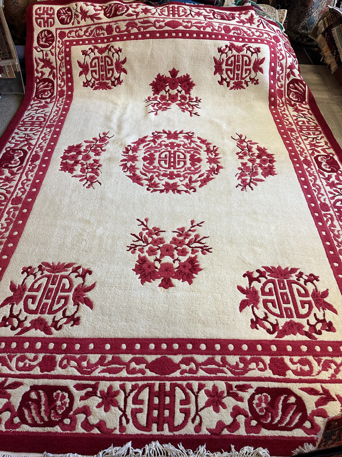 Indian Rug 11x15, Ivory & Red, Hand-Knotted Wool, view 3