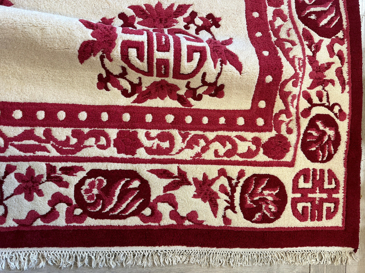 Indian Rug 11x15, Ivory & Red, Hand-Knotted Wool, view 7