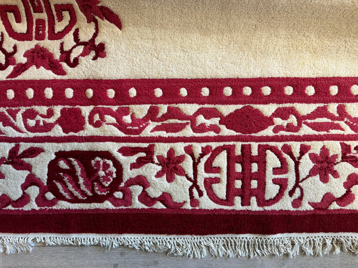 Indian Rug 11x15, Ivory & Red, Hand-Knotted Wool, view 8