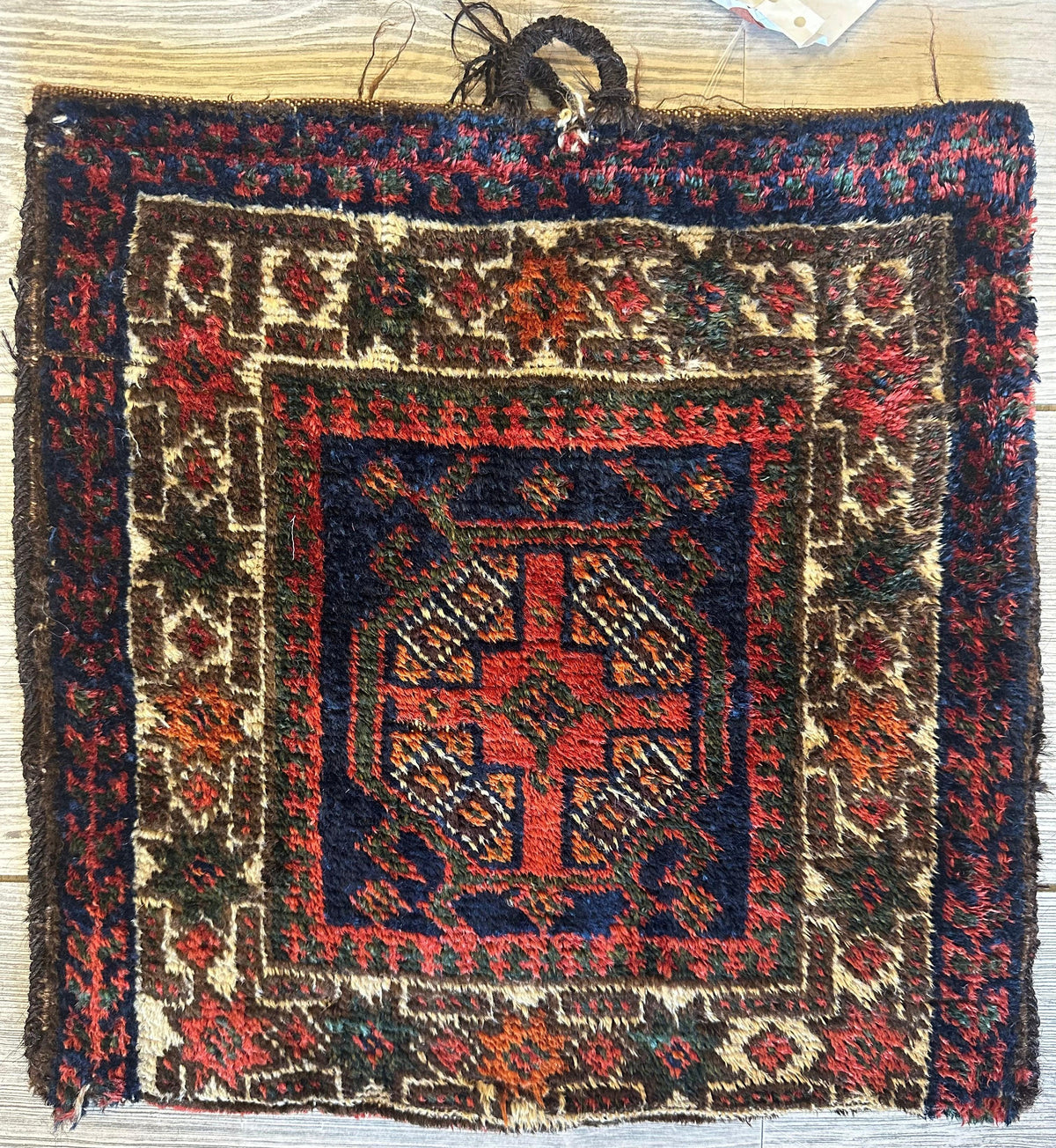 Vintage Persian Kurdish Bag 14" x 14", Hand-Knotted Wool, 1950s, view 2