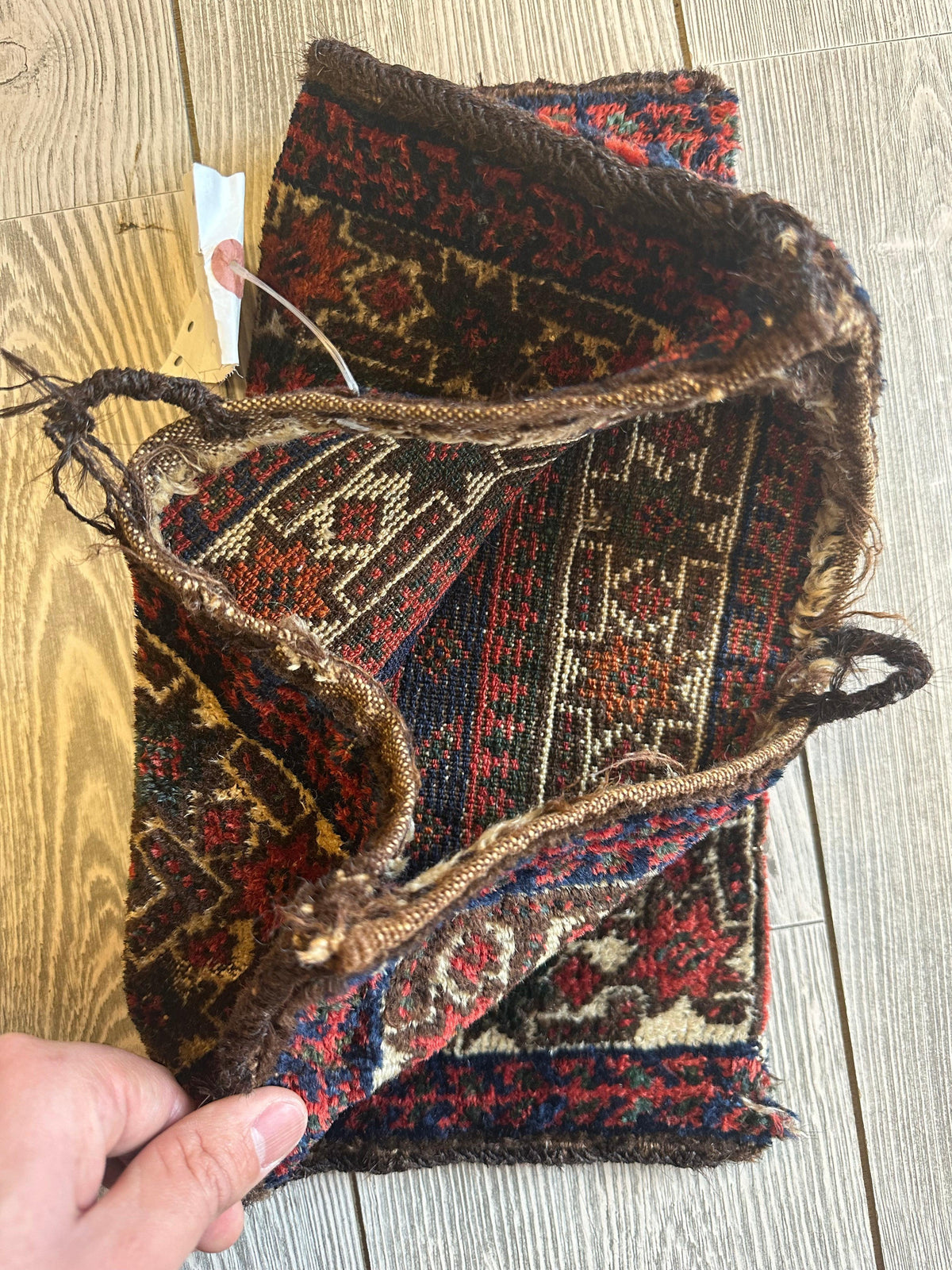 Vintage Persian Kurdish Bag 14" x 14", Hand-Knotted Wool, 1950s, view 3