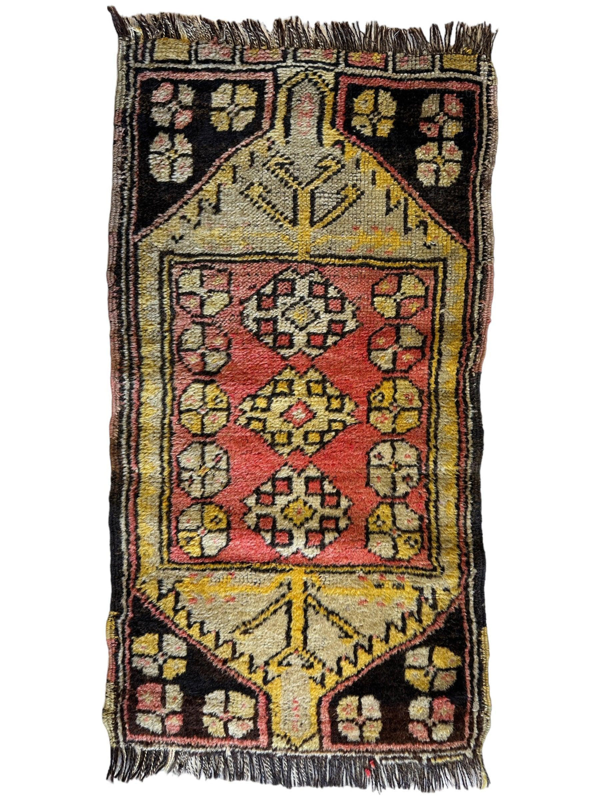 Vintage Turkish Rug 18" x 34", Hand-Knotted Wool, 1960s