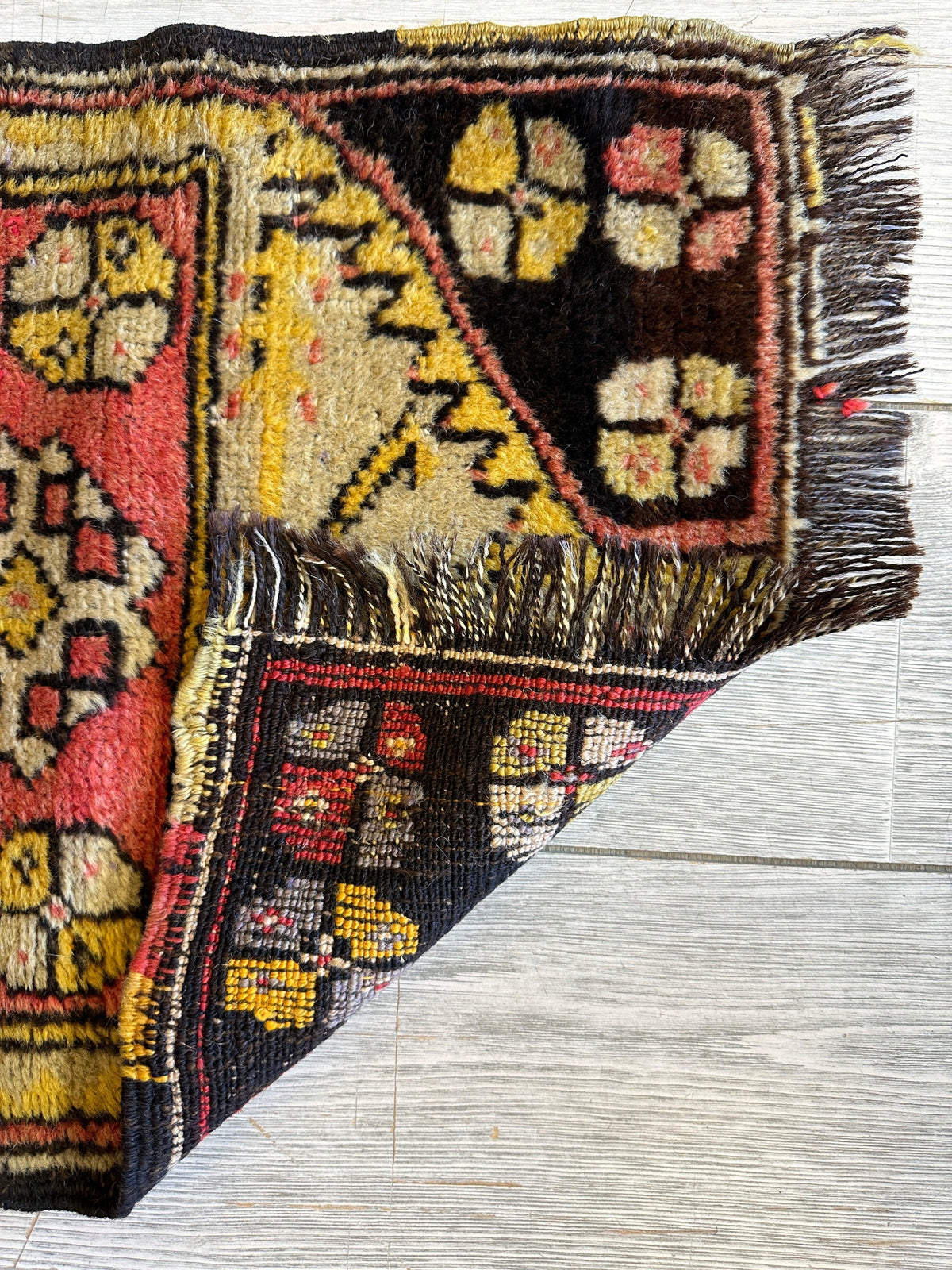 Vintage Turkish Rug 18" x 34", Hand-Knotted Wool, 1960s, view 5