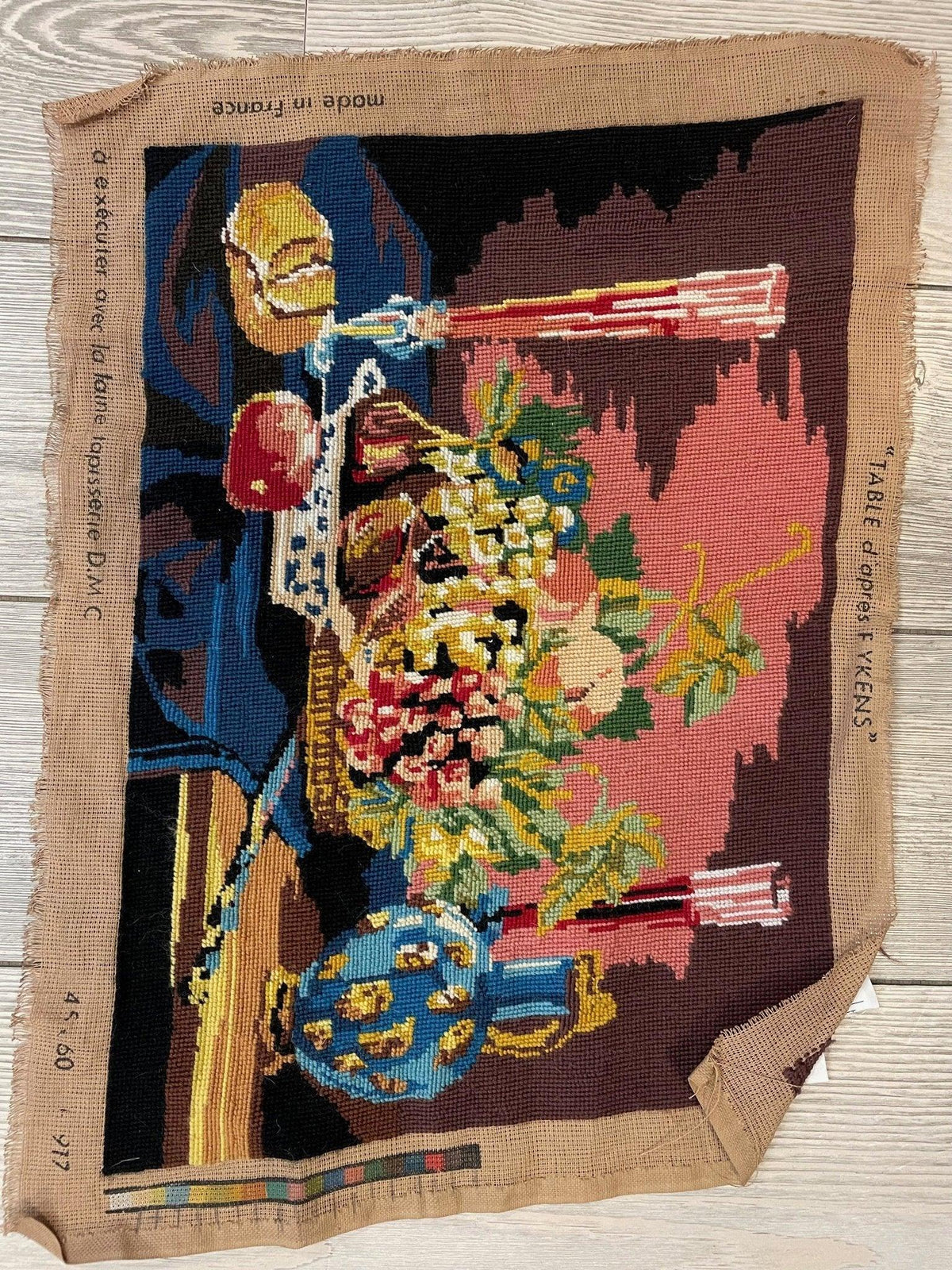 Vintage French Needlepoint Tapestry 13" x 19", Wool, c. 1940