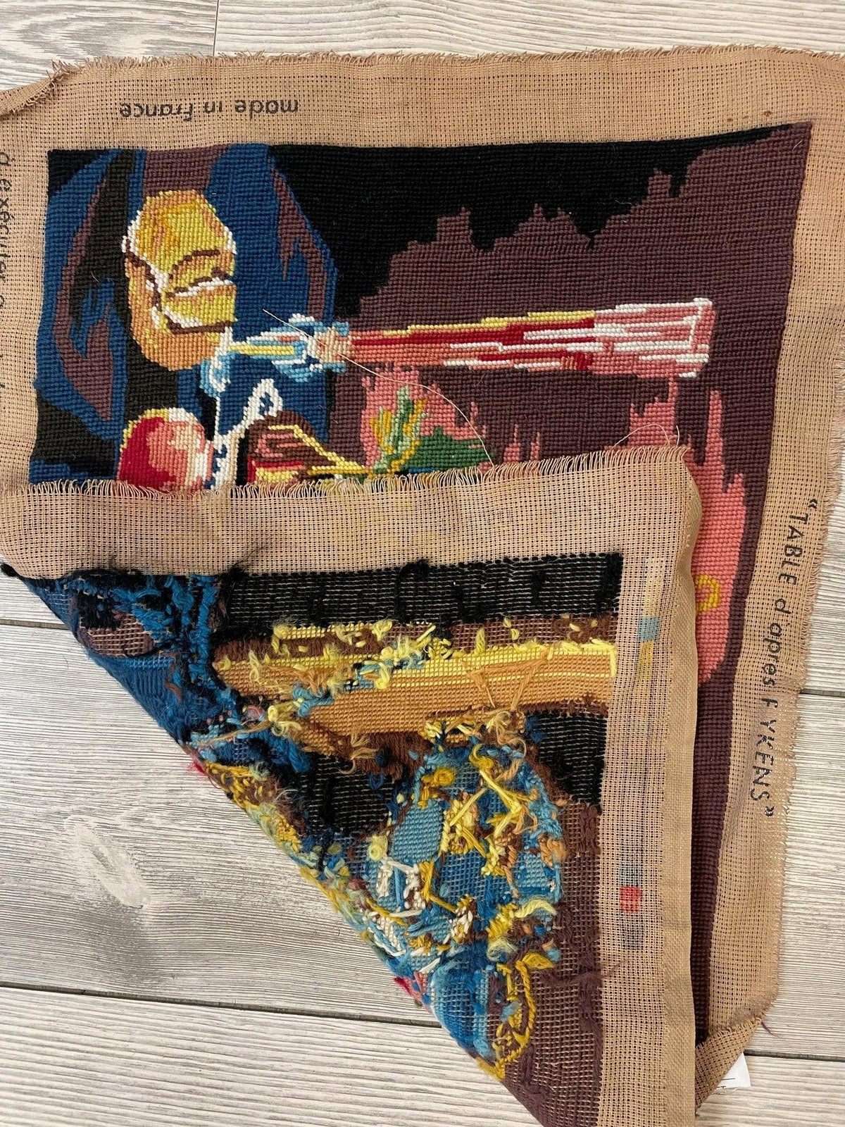 Vintage French Needlepoint Tapestry 13" x 19", Wool, c. 1940, view 2
