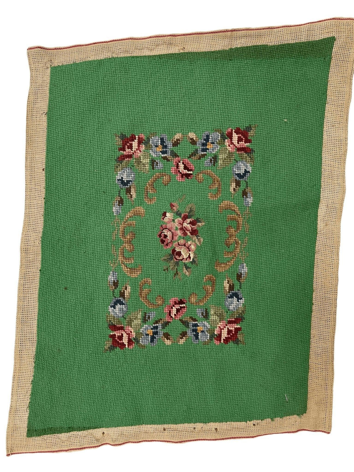Vintage French Needlepoint Tapestry 14" x 20", Wool, c. 1940, view 2