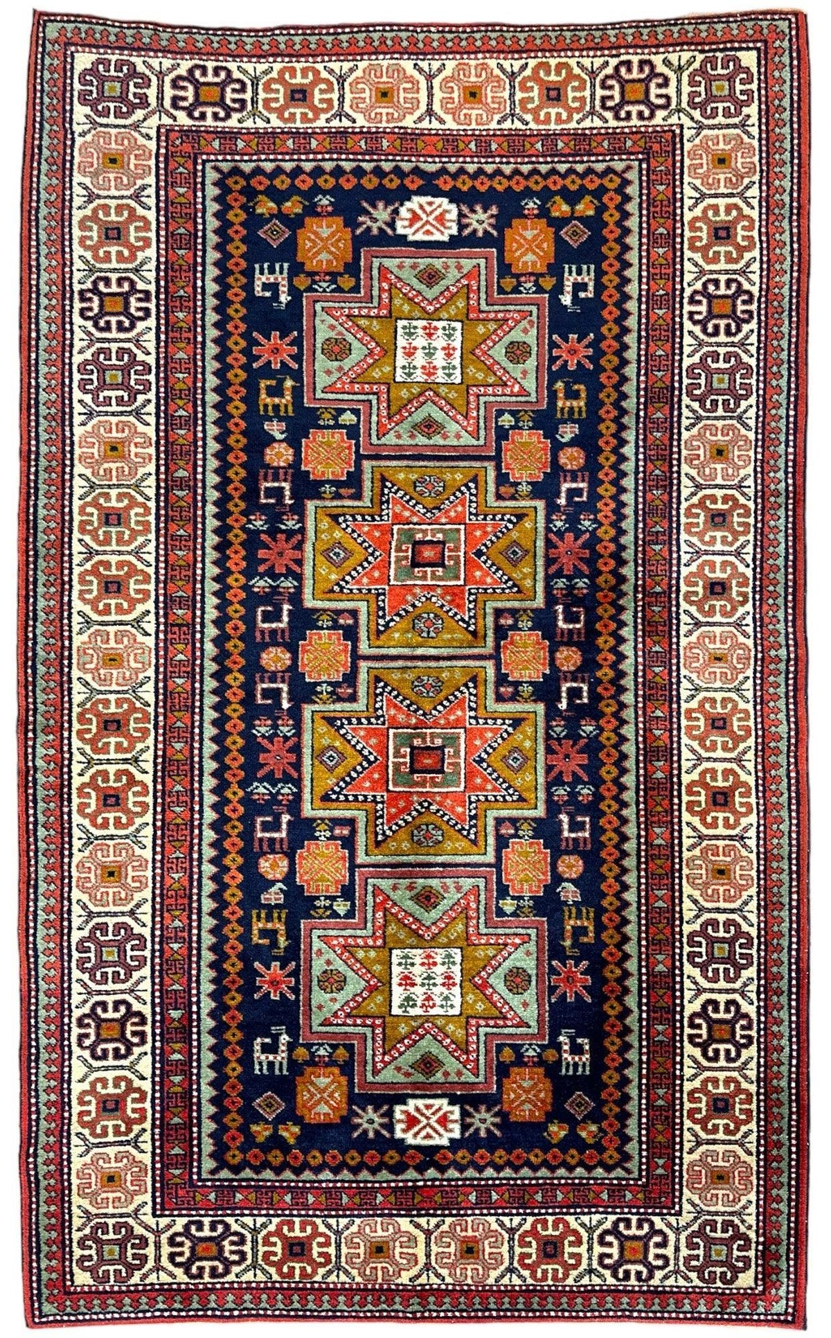 Vintage Armenian Karabakh Rug 4'2" x 7'1", Hand-Knotted Wool, 1960s