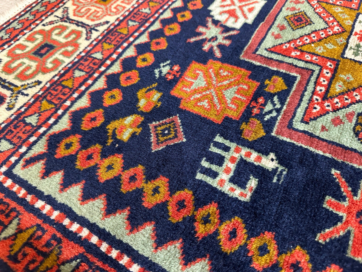 Vintage Armenian Karabakh Rug 4'2" x 7'1", Hand-Knotted Wool, 1960s, view 10
