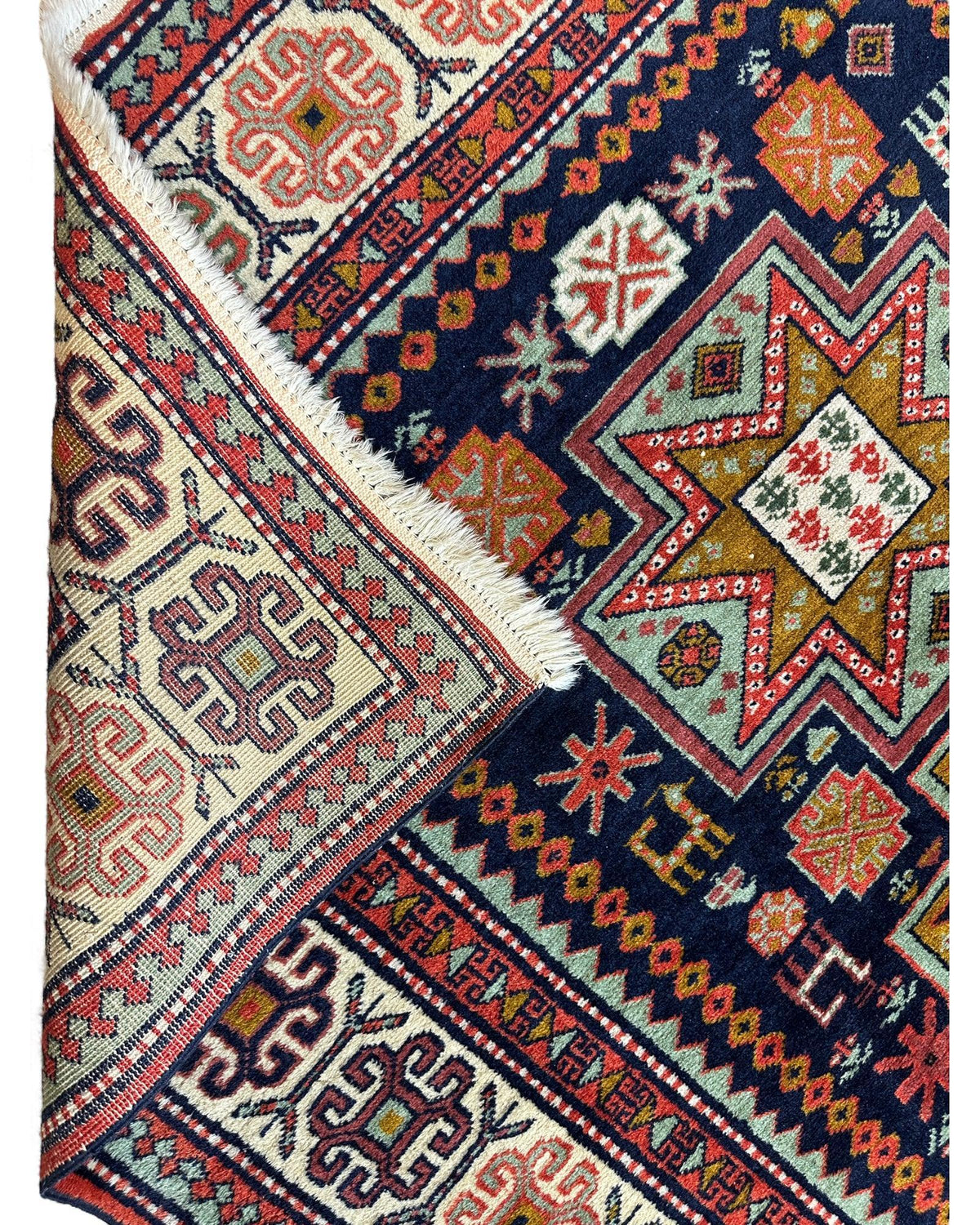 Vintage Armenian Karabakh Rug 4'2" x 7'1", Hand-Knotted Wool, 1960s, view 11