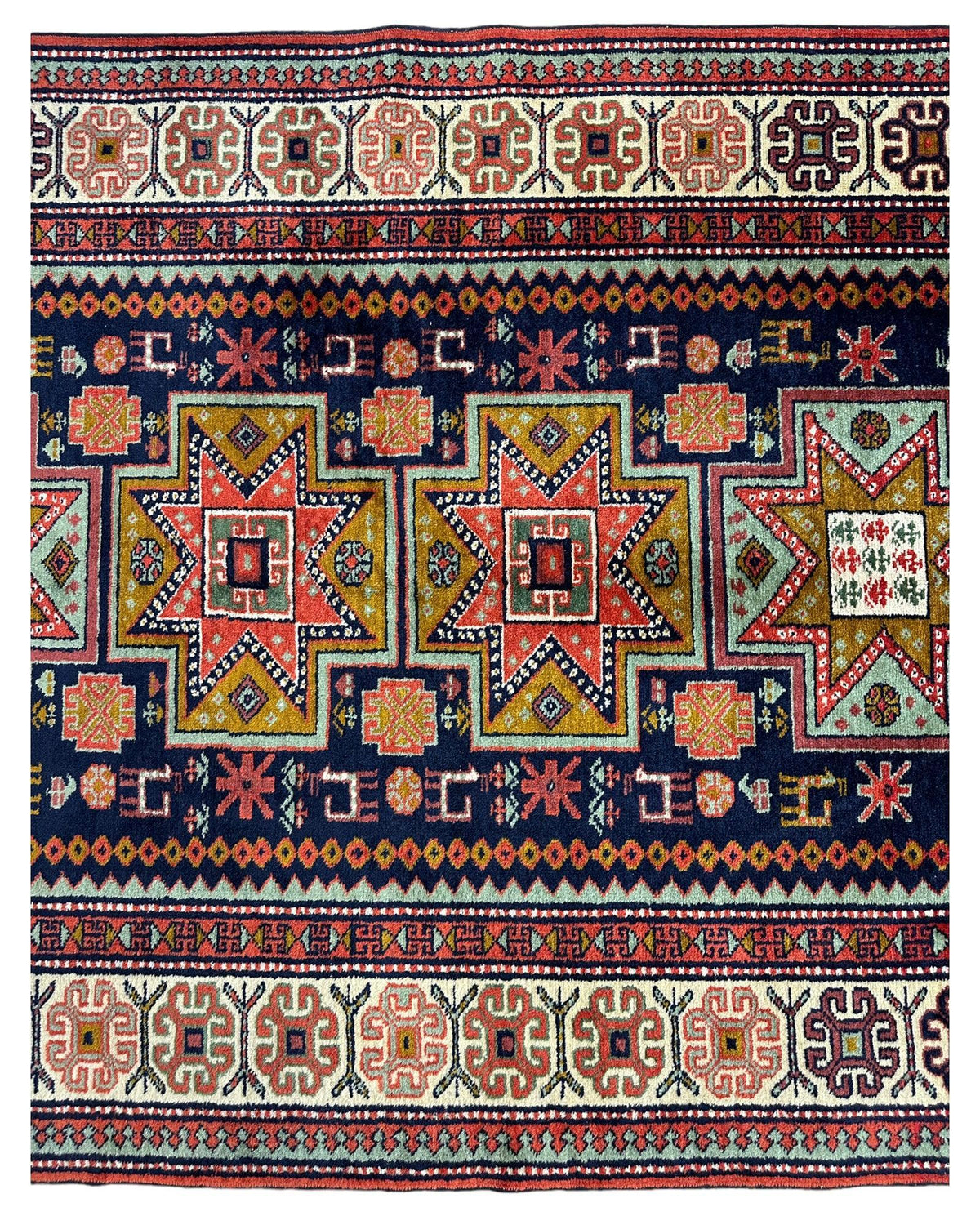 Vintage Armenian Karabakh Rug 4'2" x 7'1", Hand-Knotted Wool, 1960s, view 4