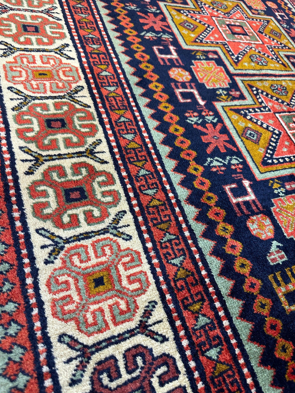 Vintage Armenian Karabakh Rug 4'2" x 7'1", Hand-Knotted Wool, 1960s, view 6