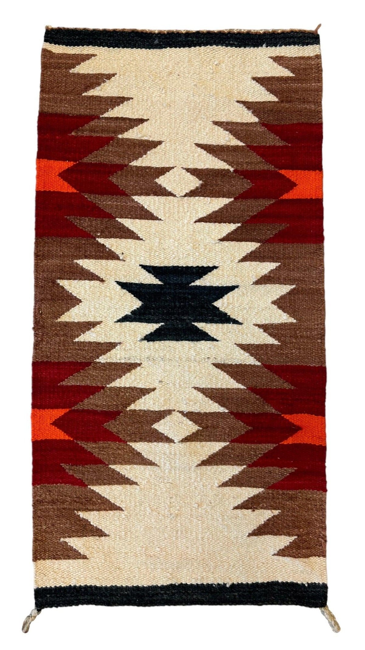 Vintage Navajo Rug 19" x 38", Hand-Woven Wool, Cream