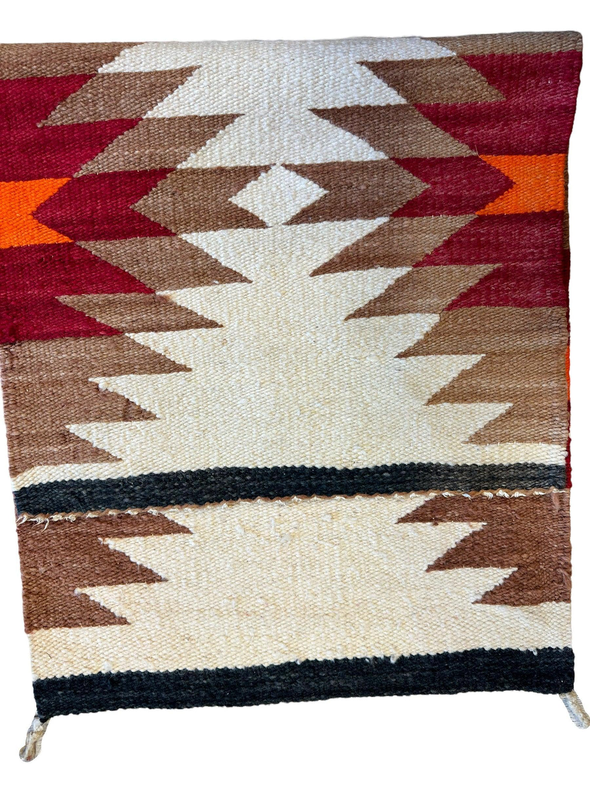 Vintage Navajo Rug 19" x 38", Hand-Woven Wool, Cream, view 4