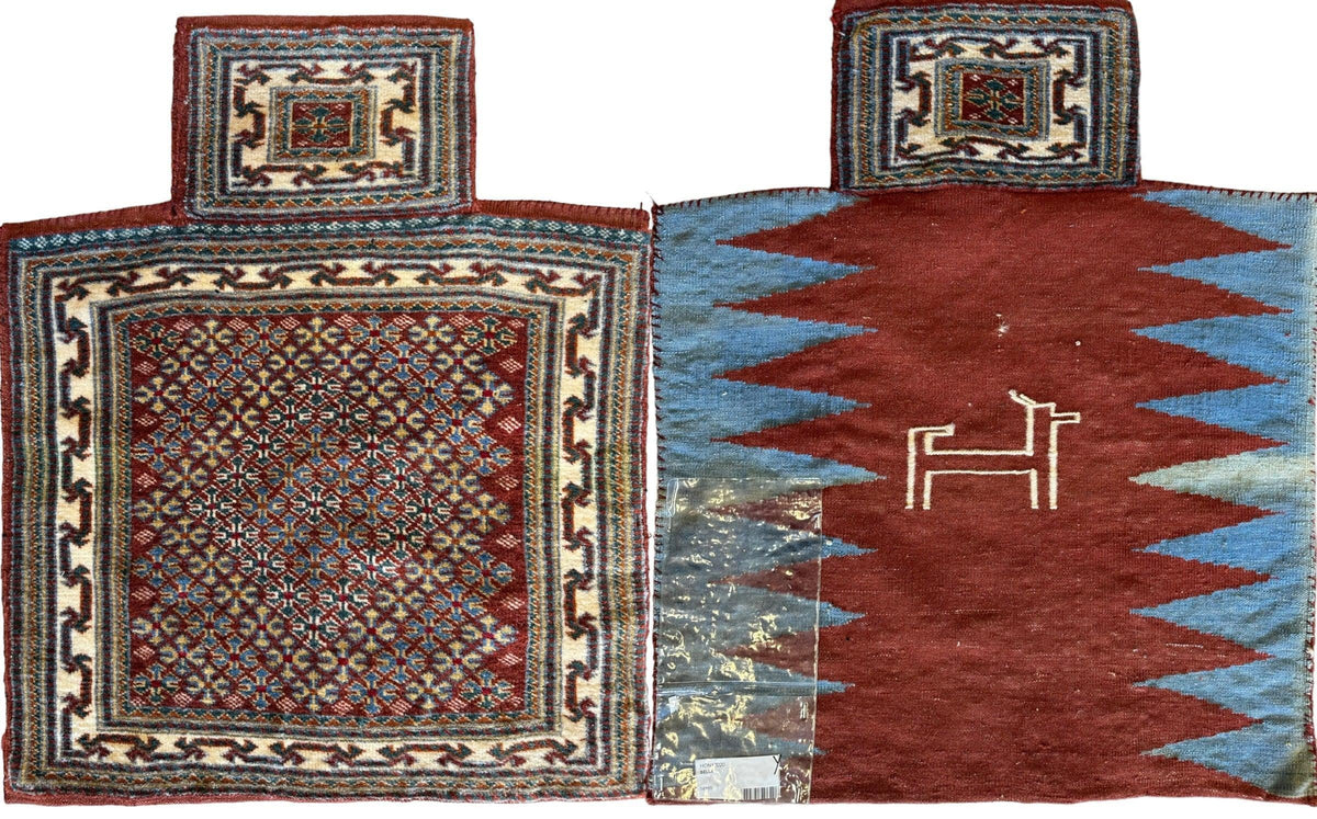 Vintage Persian Baluch Salt Bag 23" x 26", Hand-Knotted Wool, 1970s