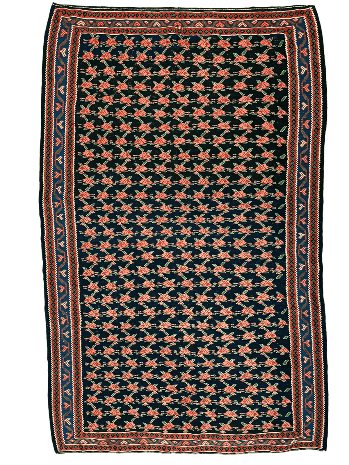 Vintage Persian Senneh Kilim 4'4" x 7', Hand-Woven Wool, 1950s