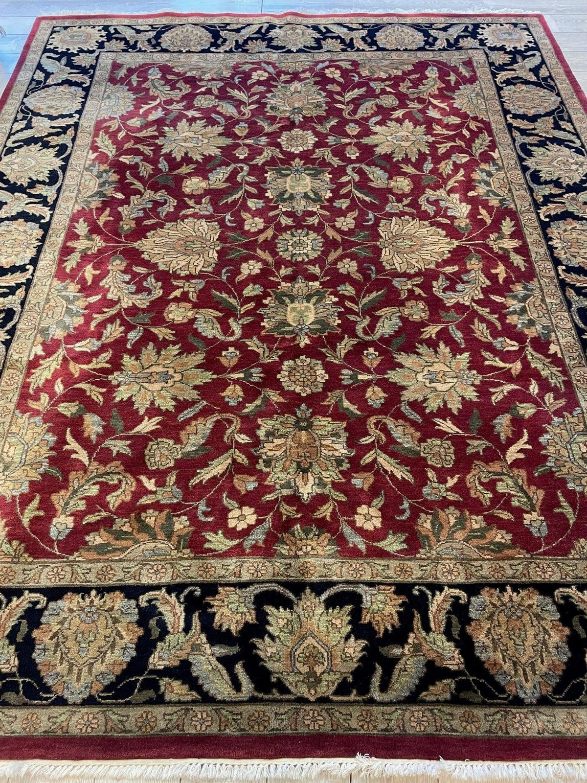 Indian Chobi Rug 8' x 10', Hand-Knotted Wool, Cream, Red & Beige, view 2