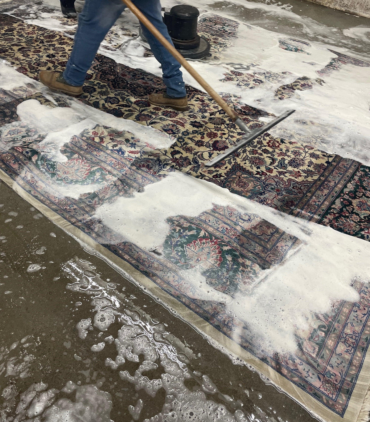 Professional hand washing of an area rug, Chicago rug cleaning